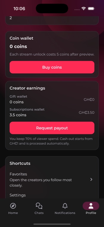 Tondo profile page showing coin wallet and creator earnings